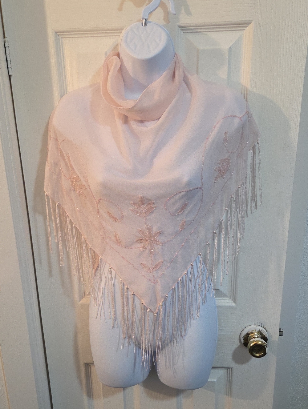 Delicate Blush Fringe Embroidered Wrap